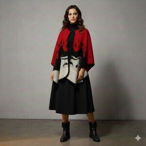 Beautiful Red/black/white Ecuadorian Wool Cape